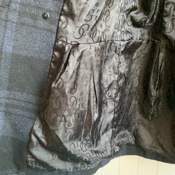 Guess Women's Blue Black Plaid Double Breast Wool Pea Coat Knit Collar Military - Picture 7 of 16